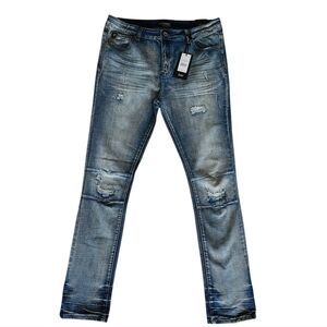 Men's Blue Distressed Jeans Tall Length. Size 36x34